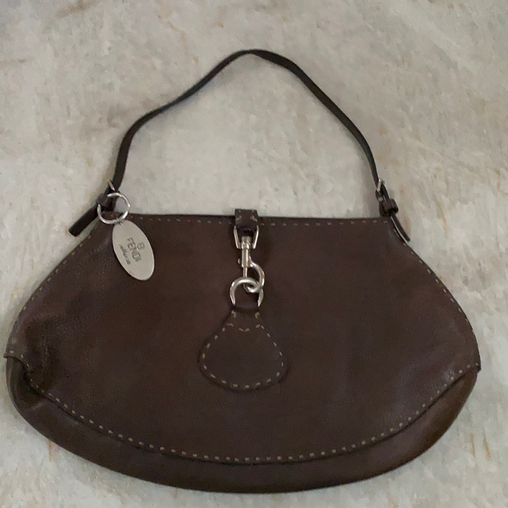 Vintage Fendi Leather Handbag With Fendi Keychain